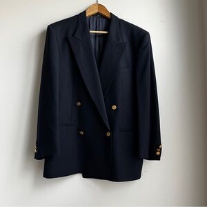 Vintage Valentino Navy Blue Double Breasted Blazer Gold Logo Buttons